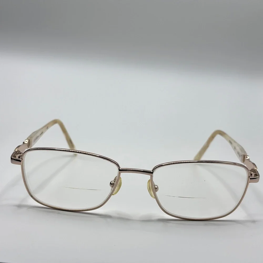 Vintage Librarian Eyeglasses Côte d'Azur‎ 53-17-135 Gold Metal Rhinestone Italy